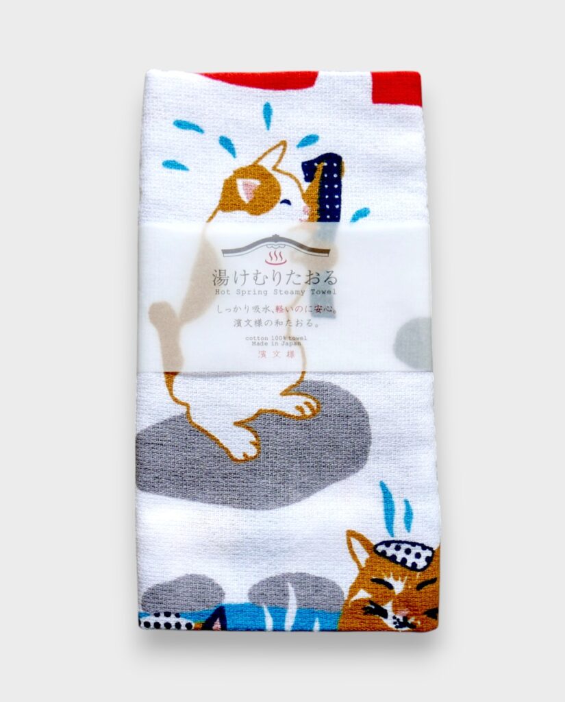 Serviette japonaise – Chats à l’onsen